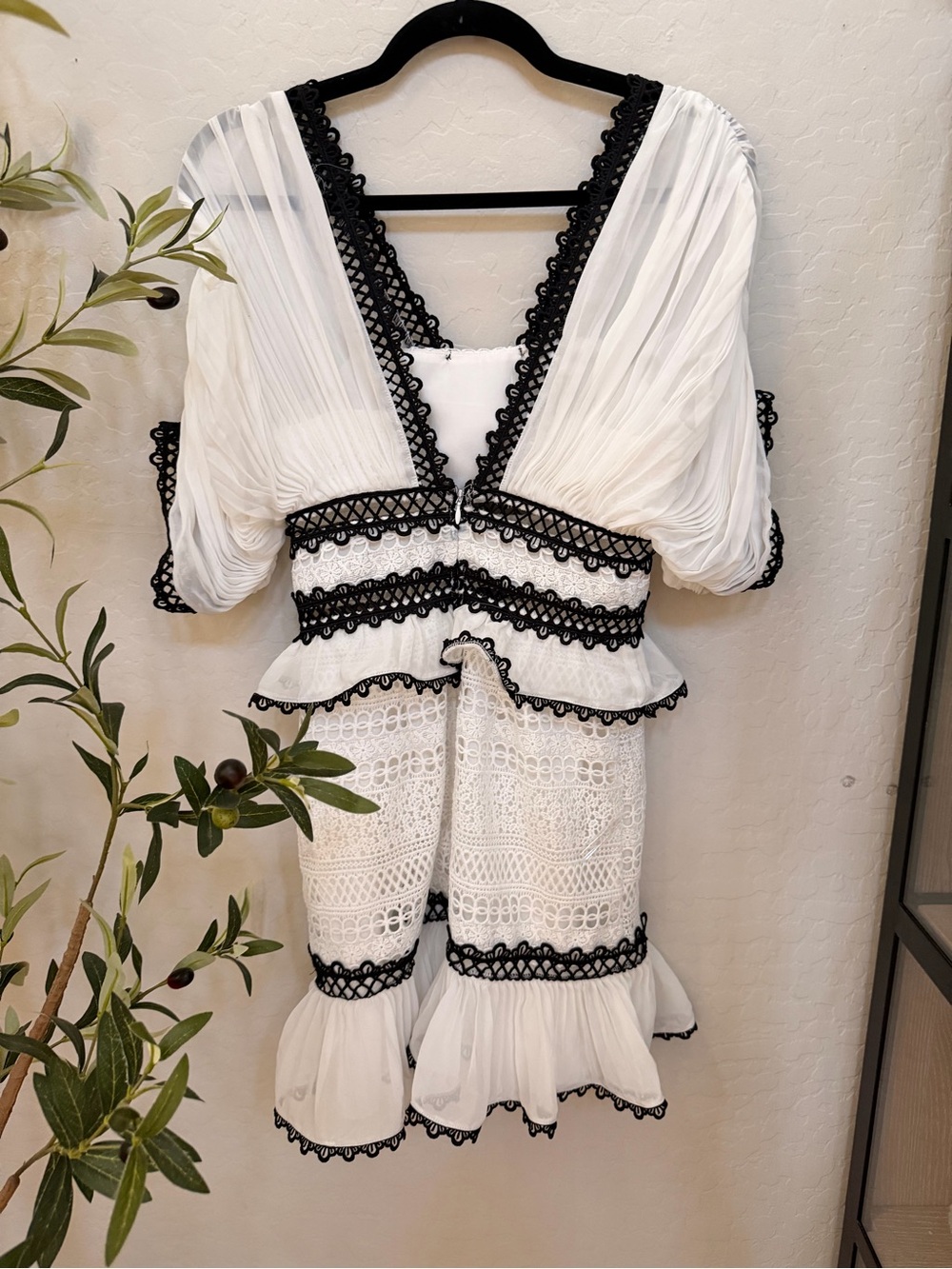 ASOS White Eyelet Lace Mini Dress with Black Trim